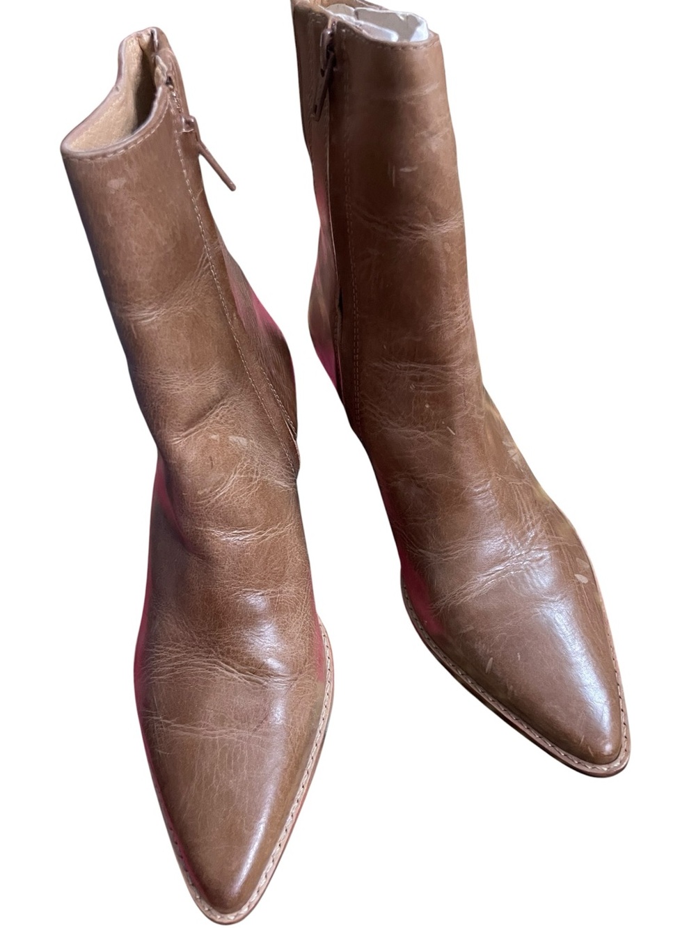 Tan Leather Pointed-Toe Ankle Boot
Minor flaws but excellent condition